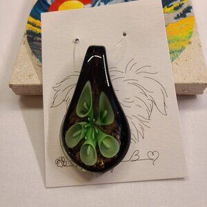 Green Handblown Floral Glass Pendant